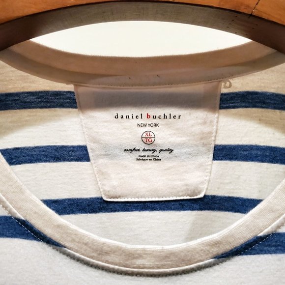 Daniel Buchler NY Blue Striped Crew T-Shirt XL - Picture 3 of 6